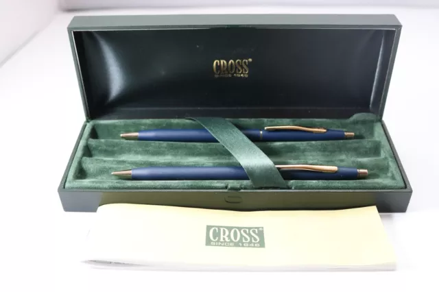 Vintage Cross Classic Century Satin Blue Ballpoint & Pencil, Cased