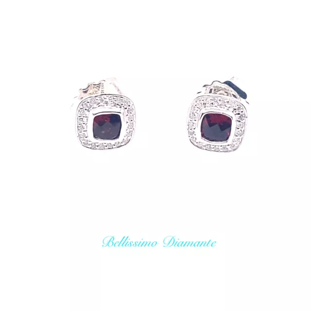 David Yurman Sterling Silver Petite Albion Garnet & Diamonds Earrings