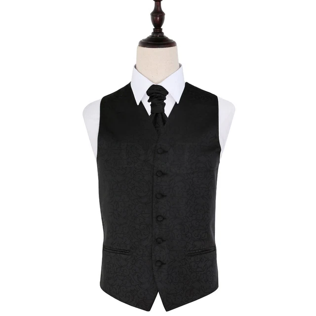 Uomo Nero Mulinello Matrimonio Gilet - Misura 91.4cm-127cm - Cravatta,Fiocco