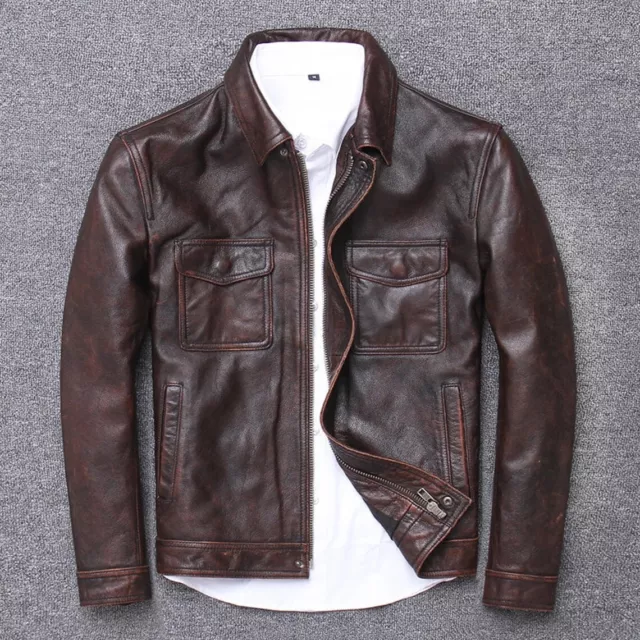Mens Brown Genuine Leather Biker Style Leather Jacket