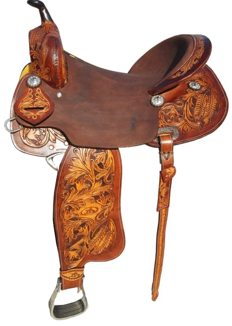 Selle Western Roper Ranch En Cuir Naturel WILDRACE - Sculptée