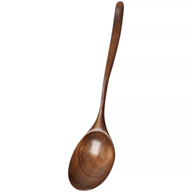 Wooden Soup Spoons for Eating & Mixing, Long Handle Japanese Style Utensil