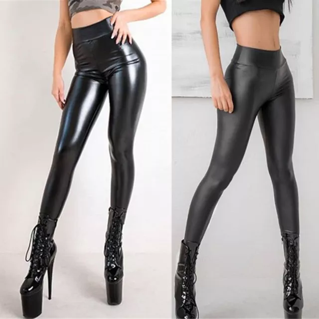 Women's Sexy High Waist Skinny Faux PU Leather Leggings Pants Butt