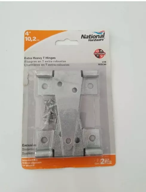 National Hardware 4" Galvanized Silver Steel Heavy Duty T Hinge  -Pack of 2