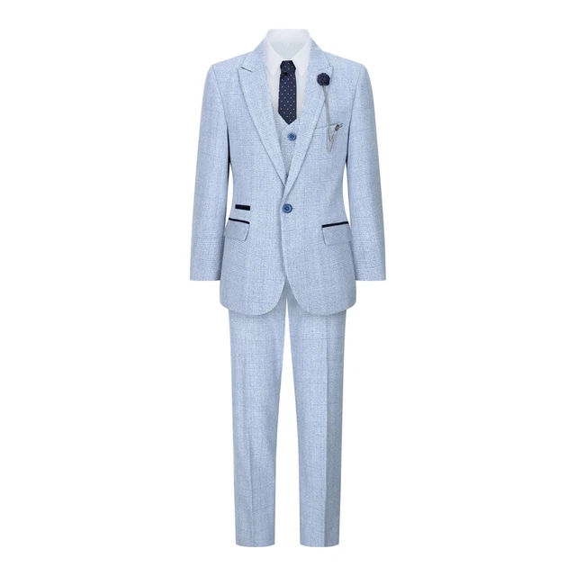 Abito Blu da Ragazzo 3 Pezzi Tweed a Scachi Formale Elegante Classico