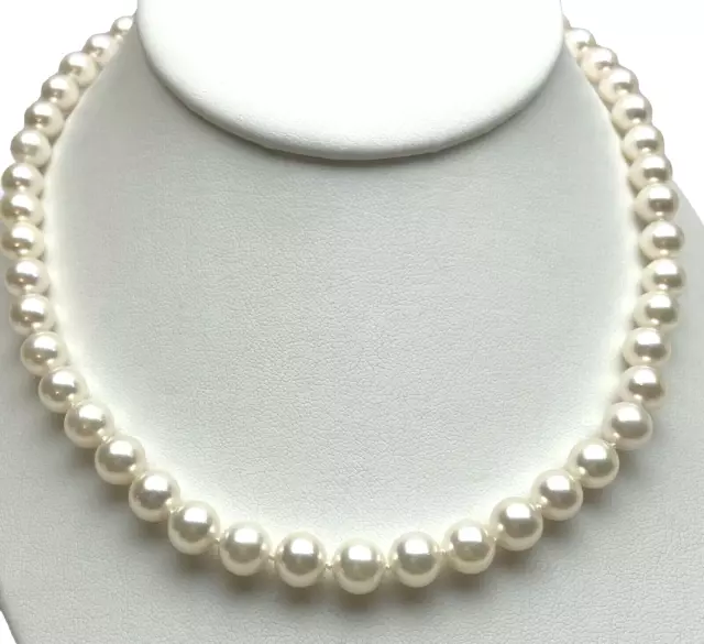 17" Freshwater 8mm Cultured Pearl Necklace 14K Yellow Gold Filigree Clasp