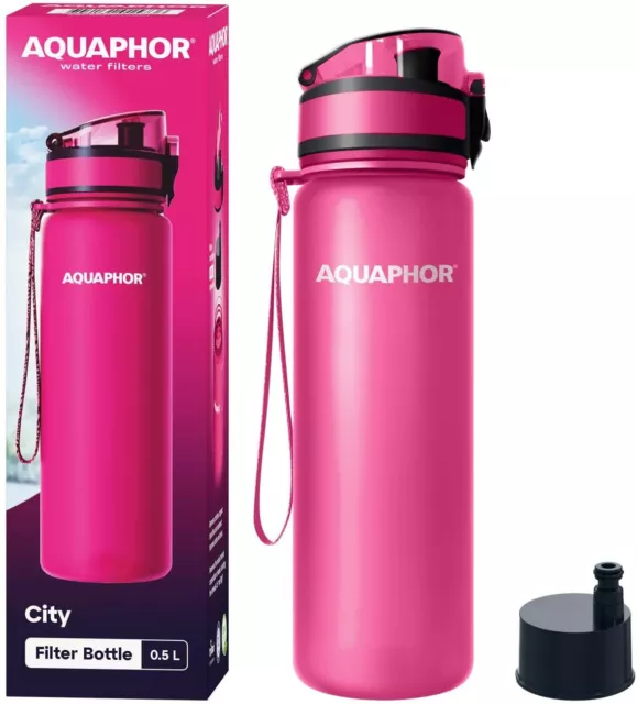 Aquaphor Ciudad Botella Con Filtro de Agua, 500 ML, De Tritan, sin Bpa , Fucsia