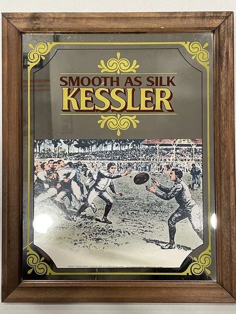 Football Smooth As Silk Kessler Whiskey Mirror 16" X 13" Vintage Bar Sign -SU