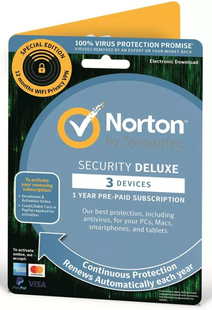 Norton Security Deluxe 2024 3 Device 1 Year VPN PC Mac UK EU Same Day Email Key