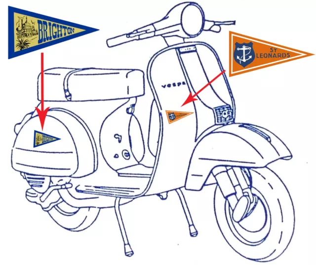 England Travel Pennant Stickers A to M -Scooter Camper Motorhome Vespa Lambretta