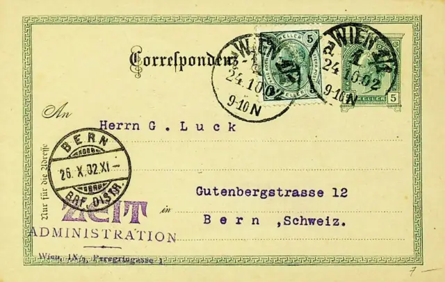 Österreich 1902 5h Frankiert Auf 5h Franz Josef Postal Karte, Wien Bern Schweiz