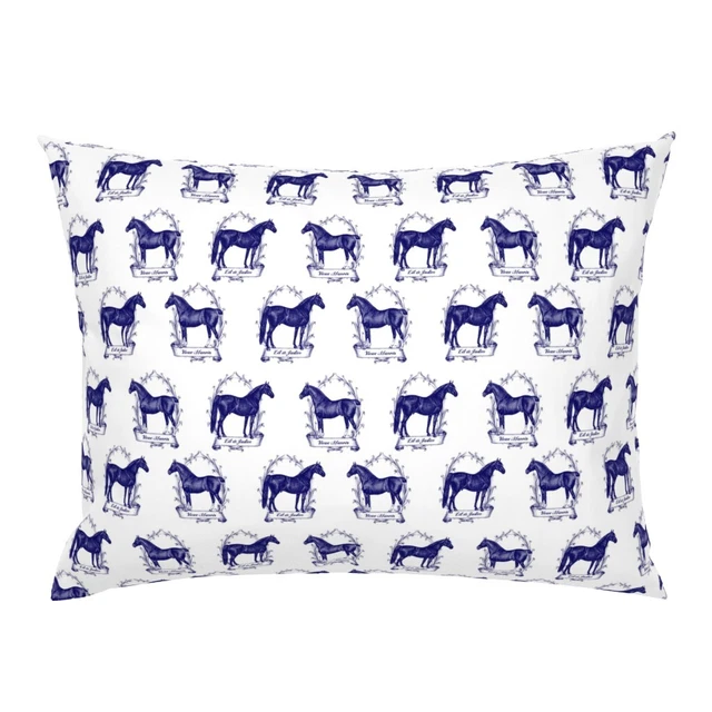 French Equestrian Delft Vintage Inspired Horse Toile Pillow Sham by Spoonflower