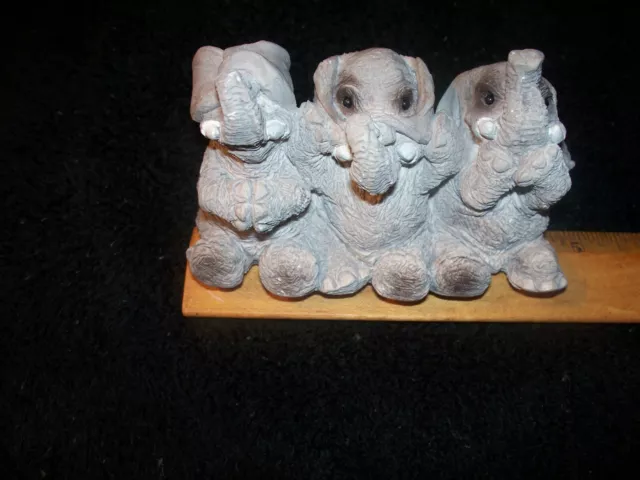 Stone Critters 3 Elephants Hear No Evil, Speak No Evil, See No Evil Pose SC-423