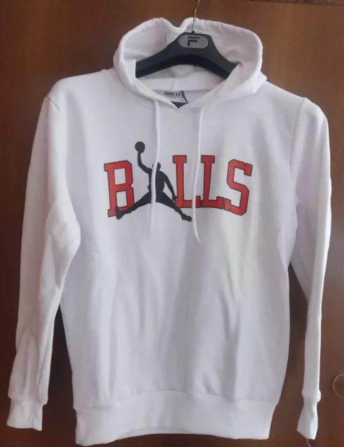 Felpa Uomo Ragazzo Con Cappuccio E Tascone In Cotone Bianco