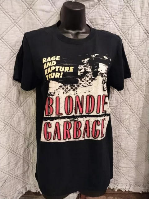 BLONDIE & GARBAGE Rage And Rapture Concert Tour (Small) Black T Shirt CITY DATES