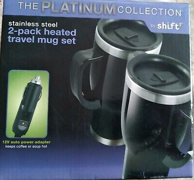 New The Platinum Collection 2- Pack Heated 14 Oz. Travel Mug Set  (2) 12V Auto A