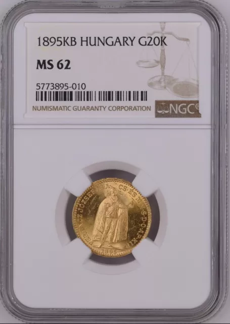 1895KB HUNGARY G20K NGC MS62 20 Korona Franz Joseph Gold Coin