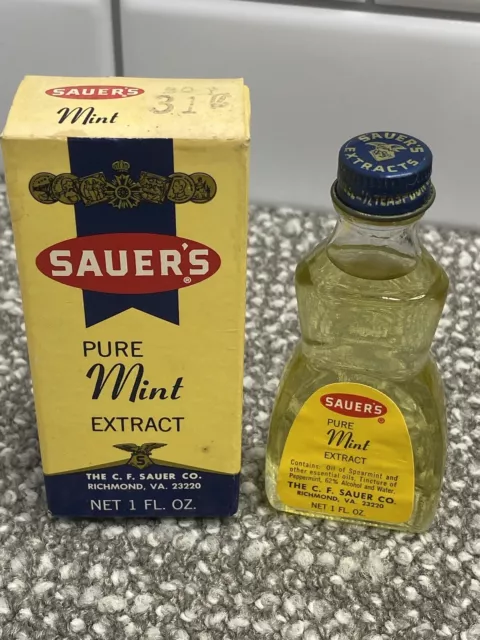 Vintage Sauers Mint Flavoring W Box 3 Oz For Display Only Kitchen Collectible
