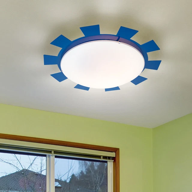 Lot De Luminaires Enfant : Plafonnier + Applique Bleu Bois