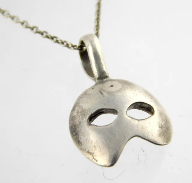 Designer Sterling Silver Half Opera Mask Pendant Necklace 925 19 Inch Long Chain