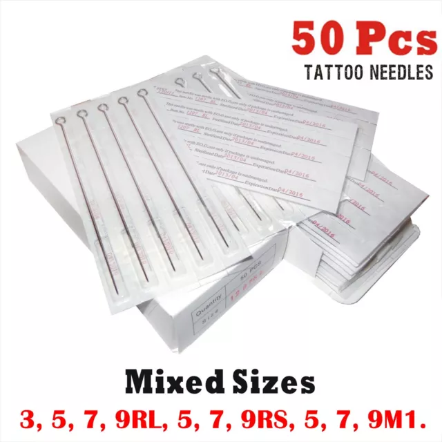 50 pcs Sterile Disposable Tattoo Needles Mixed Sizes 3 5 7 9RL 5 7 9RS 5 7 9M1