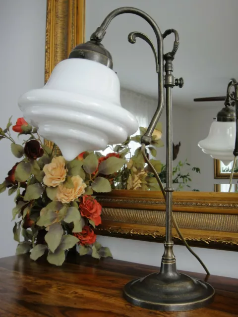 Tischlampe Jugendstil Antik Lampe Tischleuchte Schreibtischlampe Messing Glas