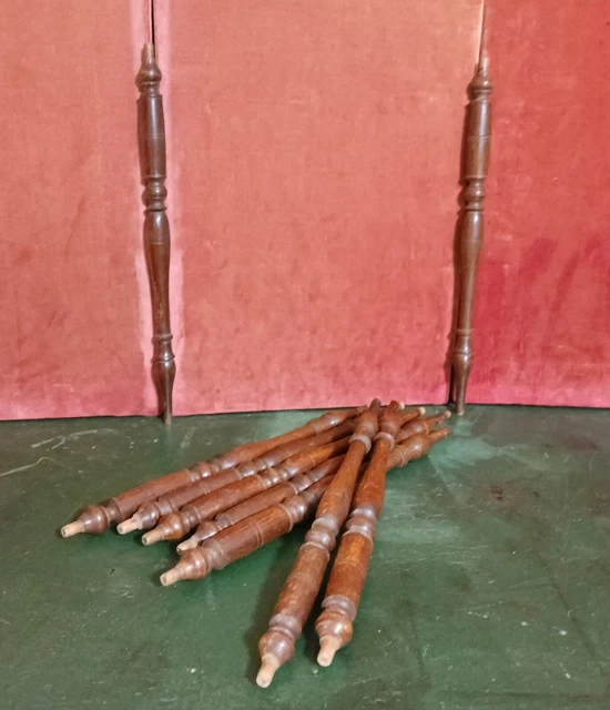 Spindle 9 wood turned carved column Antique French architectural salvage 18th C 3