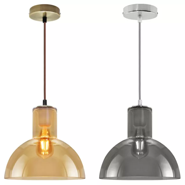 Vintage Gold  Smoked Glass Pendant Shade Chandelier Ceiling Hanging Retro Lights