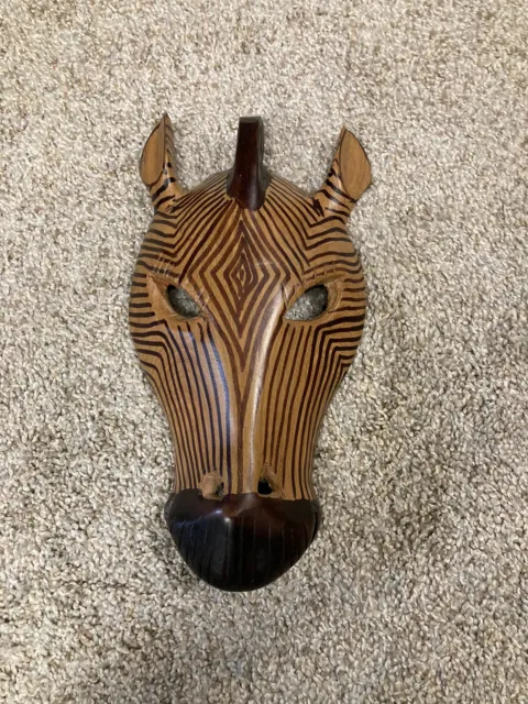 Wooden African Decorative Zebra Mask Folk Art. Made In Kenya. 9 Inches Tall