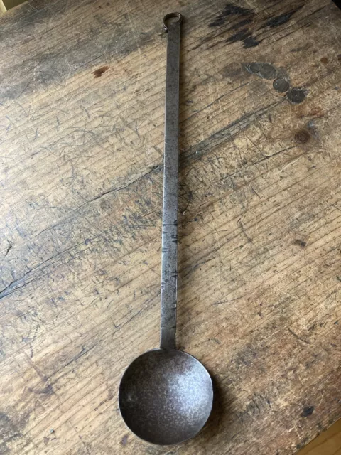 FANCY DECORATED Antique 18TH C Wrought Iron Fireplace Hearth Spoon Tasting Ladle