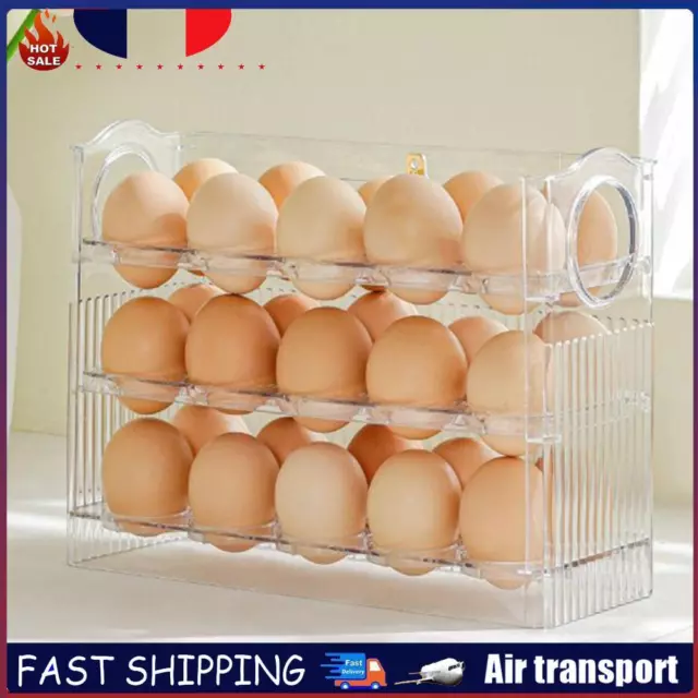 30 Grids Large Egg Storage Box Egg Case Holder Transparent with Handle (Clear) F