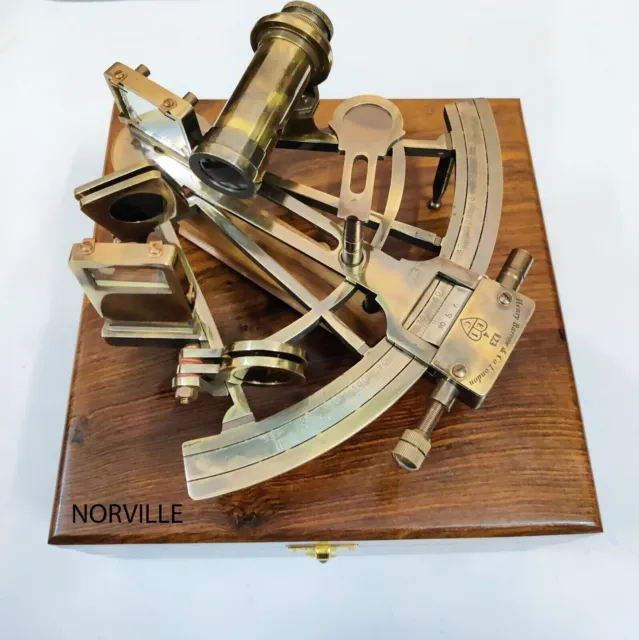 Vintage Maritime Brass Nautical 8 inches Sextant with Wooden Box Marine Gift
