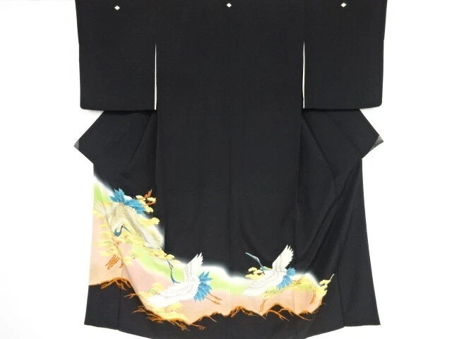 40980# Japanese Kimono / Antique Tomesode / Pine With Crane