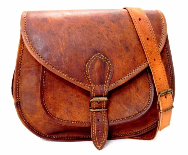 Womens Vintage Genuine Brown Leather Messenger Shoulder Cross Body Bag Handmade