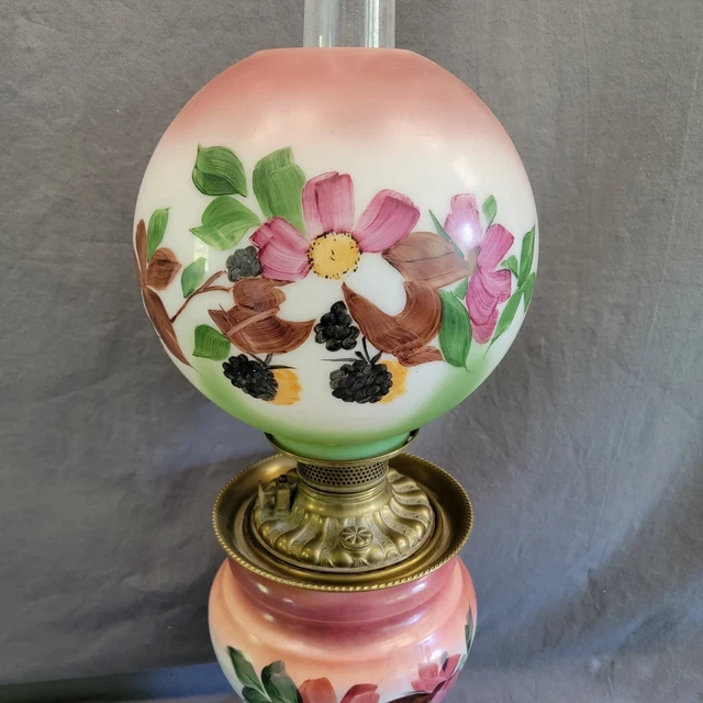 Victorian Parlor Hand painted Floral Glass  US Of America Oil Lamp GWTW