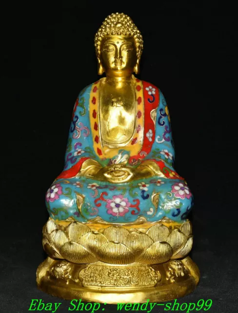 Qianlong Marked Cloisonne Enamel Bronze Gilt Shakyamuni Amitabha Buddha Statue