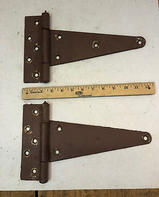 2 Vintage Large Heavy 12'' Farm Barn Door Gate Strap Hinges Great Old Patina