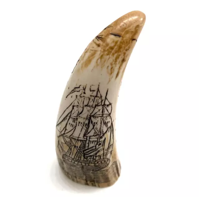 Faux Sperm Whale Tooth Scrimshaw Resin Captain Joseph Cooper The Fox Hand Etch 2