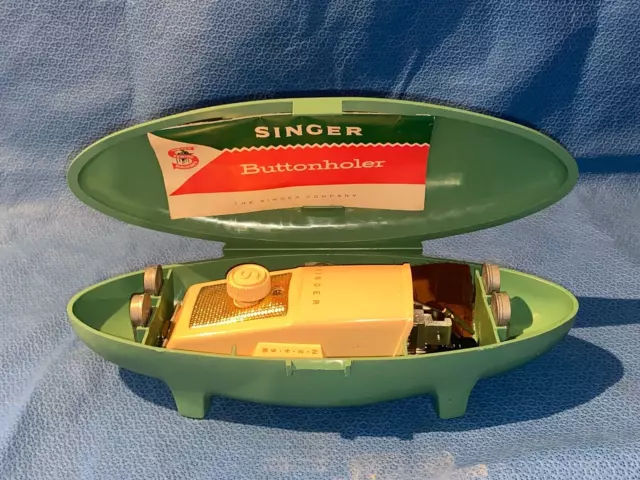 Ojalata vintage para máquina de coser Singer con estuche para torpedos verde almeja