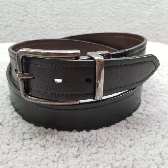 Levis Mens Belt Large 38-40 Black Brown Silver Tone Buckle Reversible Casual