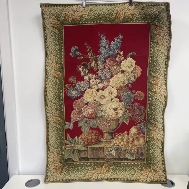 Vintage Jacquard Floral Still Life Vase Wall Hanging Tapestry 45" x 31.5"