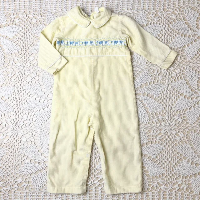 Vintage 1960s Thomas Baby Boy 18-24 Months Yellow Corduroy Pull Toy Jumpsuit