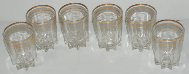 Vintage Retro Set of 6 Liqueur/Shot Glasses - Gold Trim - Made in France