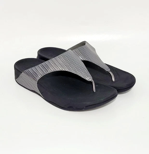FitFlop Lulu Weave Pewter Thong FlipFlops Slides Sandals Shoes Wms 11US 43EU