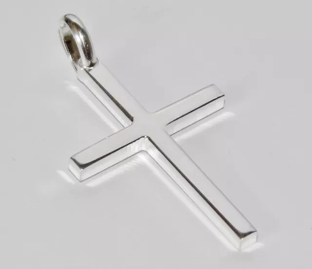 Solid 925 Sterling Silver Plain Cross / Crucifix Pendant - 39mm Length