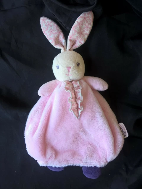 Doudou Plat Lapin Kaloo Rose Violet Fleur Marionnette Comme Neuf