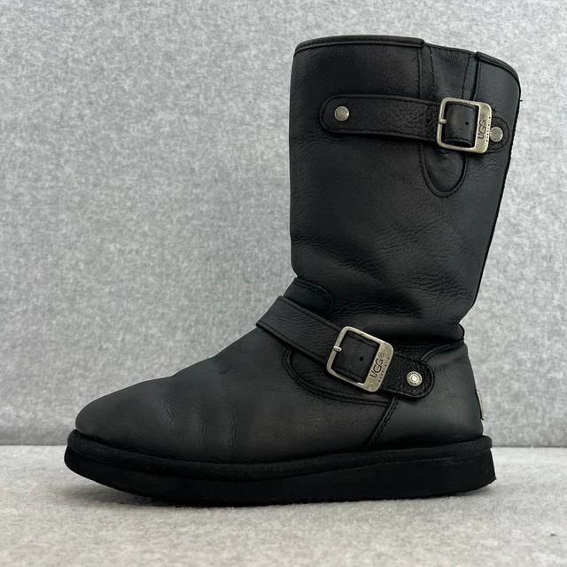 UGG Kensington Tall Moto Biker Boot - Black Soft Leather  - Women size 6