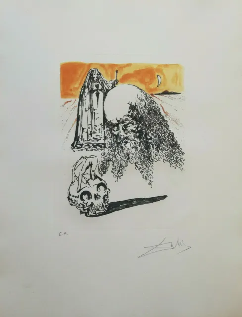 Salvador Dali Pencil Signed Etching Calderon Series Vieillard A La Tete De Mort