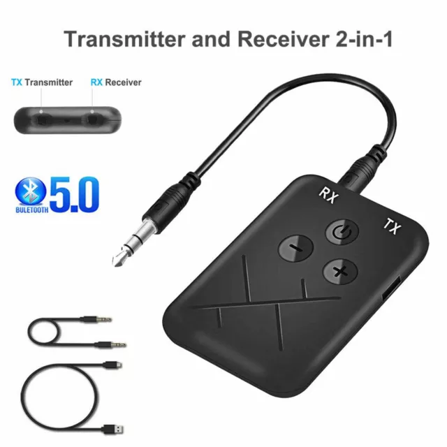 2 in 1 Wireless Bluetooth Transmitter Receiver Adapter Stereo Audio 3.5mm Aux TV