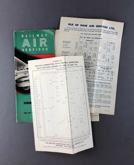 Railway Air Services Airline Timetable Summer 1939 Ras + Isle Of Man Services